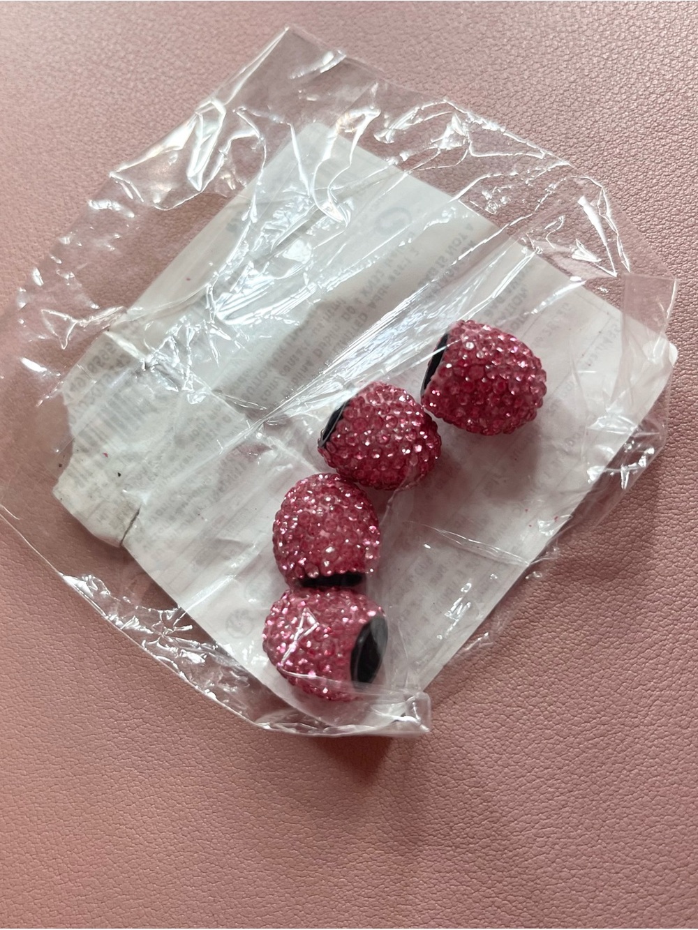Pink Rhinestone Tire Valve Stem Caps